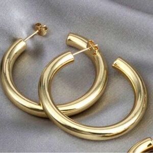 Classic Gold Hoop Earrings - Polished Chunky Hoops - large